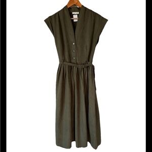 Carole Christian Olive Midi Dress with Belt